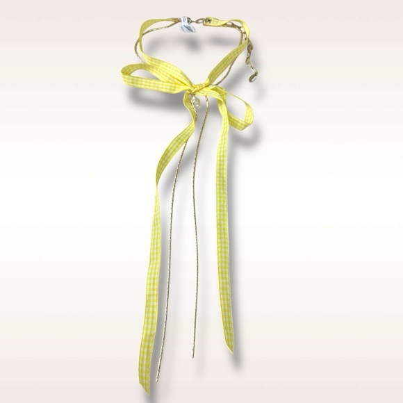 Free People Sitting Pretty Bow Choker Necklace in Yellow Gingham Picnic Spring - Picture 6 of 10